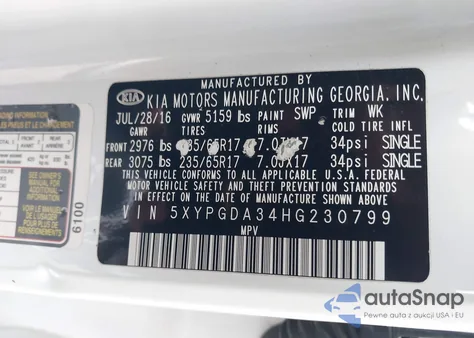 2017 Kia Sorento 2.4L Lx from USA, damaged, VIN 5XYPGDA34HG230799
